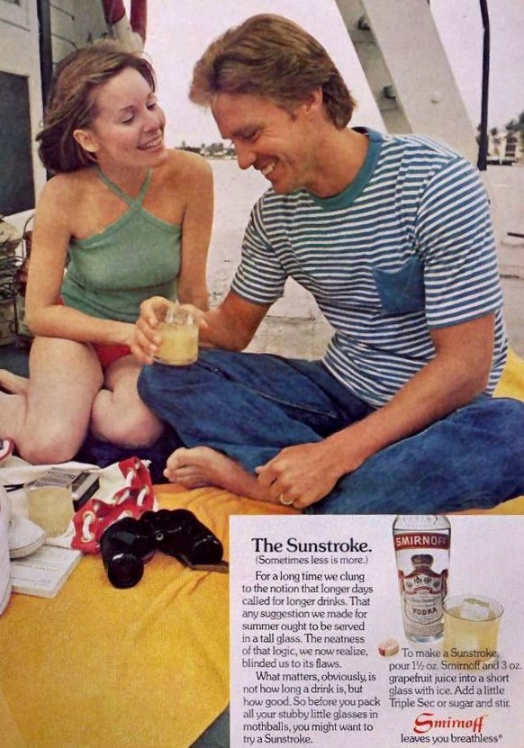 Advertising in the 1970s – Smirnoff.
https://flashbak.com/wp-content/uploads/2014/09/064_The-Sunstroke.jpg
