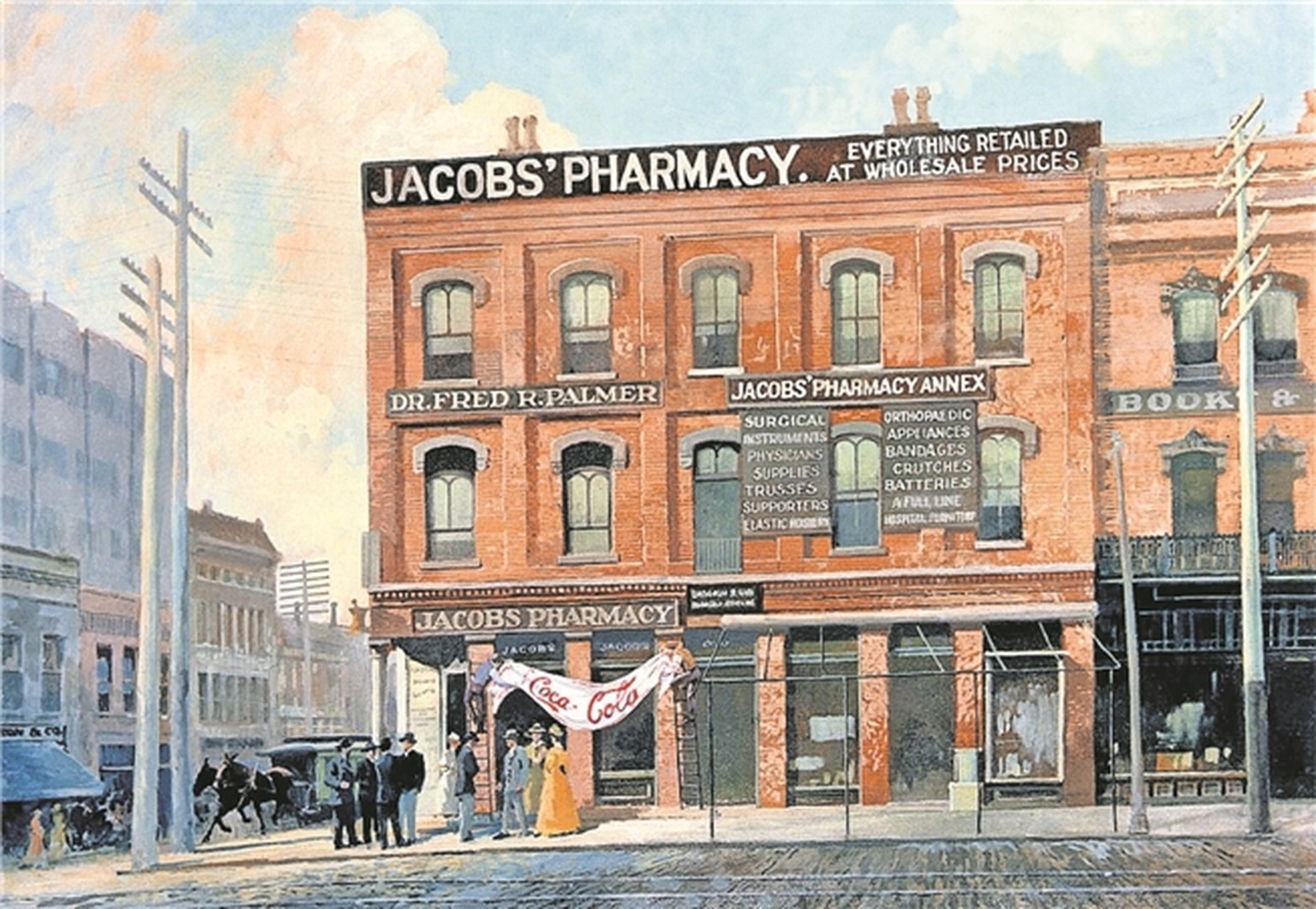 1886: Coca-Cola fut inventé par John Stith Pemberton dans cette pharmacie. Le pharmacien brasse un sirop à base de feuilles de coca et le mélange avec du Soda. Deux ans plus tard il vend la marque Coc ...