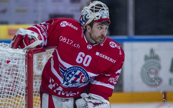 SC Rapperswil-Jona Lakers Torhueter Melvin Nyffeler waehrend dem Eishockey-Meisterschaftsspiel der National League zwischen den SC Rapperswil-Jona Lakers und dem HC Ajoie am Dienstag, 28. September 20 ...