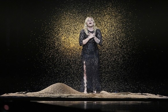 Louane from France performs the song &quot;maman&quot; during the dress rehearsal for the second semi-final of the 69th Eurovision Song Contest, in Basel, Switzerland, Wednesday, May 14, 2025. (AP Pho ...