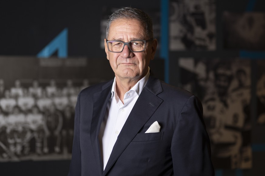 Marc Luethi, neuer Praesident des Schweizer Eishockeyverbands, SIHF, posiert an einer Medienkonferenz, am Freitag, 28. August 2026 in Fribourg. Luethi wurde vom Verwaltungsrat als Nachfolger von Urs K ...