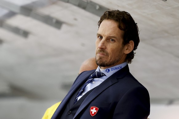 Switzerland&#039;s headcoach Patrick Fischer reacts during the test ice hockey international game between Switzerland and Latvia at the Guettingersreuti hall in Weinfelden, Switzerland, on Saturday, 3 ...