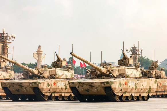 BEIJING, CHINA - SEPTEMBER 03: Type-100 tanks of the ground assault formation are reviewed during the V-Day military parade on September 3, 2025 in Beijing, China. China unveiled its land-, sea-, and  ...