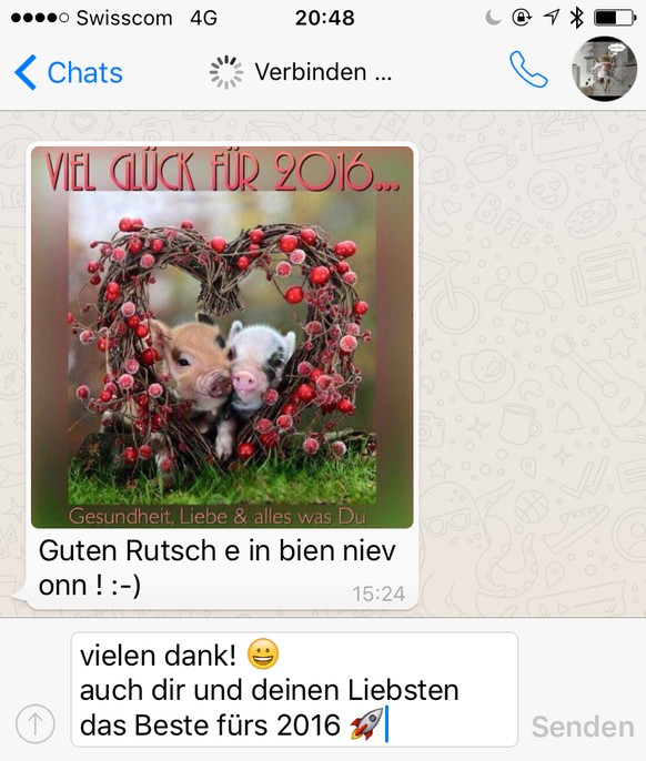 Der «Senden»-Button grau: Via WhatsApp liessen sich vorübergehend keine Nachrichten verschicken.&nbsp;