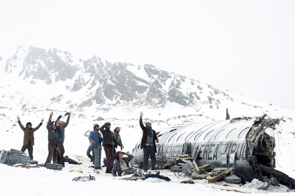 This image released by Netflix shows a scene from &quot;Society of the Snow&quot; (La Sociedad de la nieve) by J.A. Bayona. (Netflix via AP)