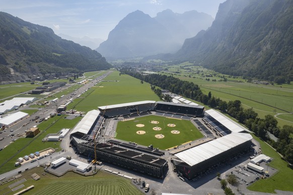 Die Arena des Eidgenoessischen Schwing- und Aelplerfestes 2025 Glarnerland+, am Montag, 18. August 2025, in Mollis. (KEYSTONE/Gian Ehrenzeller)