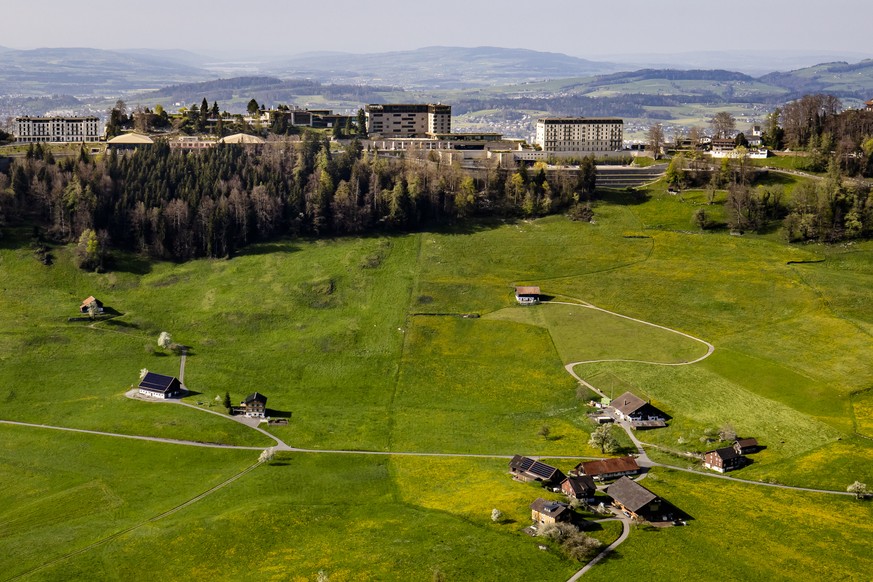 The mount Buergenstock with the Buergenstock Resort is seen on Thursday, April 11, 2024 in Obbuergen, central Switzerland. Switzerland&#039;s Buergenstock resort is to host a two-day peace conference  ...