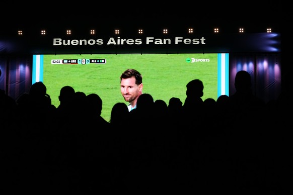 FILE - Fans watch Argentina's Lionel Messi on a giant screen during the World Cup soccer match between Argentina and Algeria in Buenos Aires, June 16, 2026.. (AP Photo/Rodrigo Abd, File)
Pictures ...