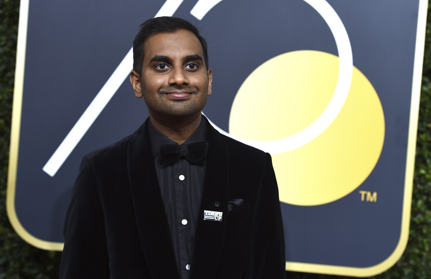 FILE - In this Jan. 7, 2018, file photo, Aziz Ansari arrives at the 75th annual Golden Globe Awards at the Beverly Hilton Hotel in Beverly Hills, Calif. Comedian Ansari has responded to allegations of ...