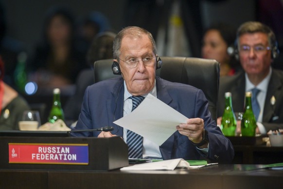 epa10306384 Russia&#039;s Foreign Minister Sergei Lavrov attends a working session on energy and food security during the G20 Leaders Summit in Bali, Indonesia, 15 November 2022. The 17th Group of Twe ...