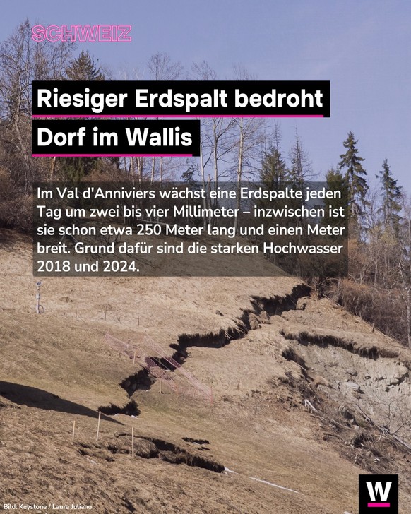 <p>Ein riesiger Erdspalt bedroht ein Dorf im Wallis.</p>