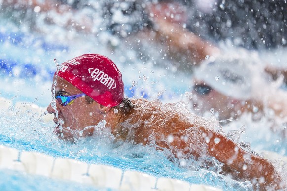 Swiss swimmer Noe Ponti competes in the Men's 100m Butterfly Semifinal during the European Aquatics Swimming Championships in Paris, France, Wednesday, Aug. 12, 2026. (KEYSTONE/Patrick B. Kraemer ...
