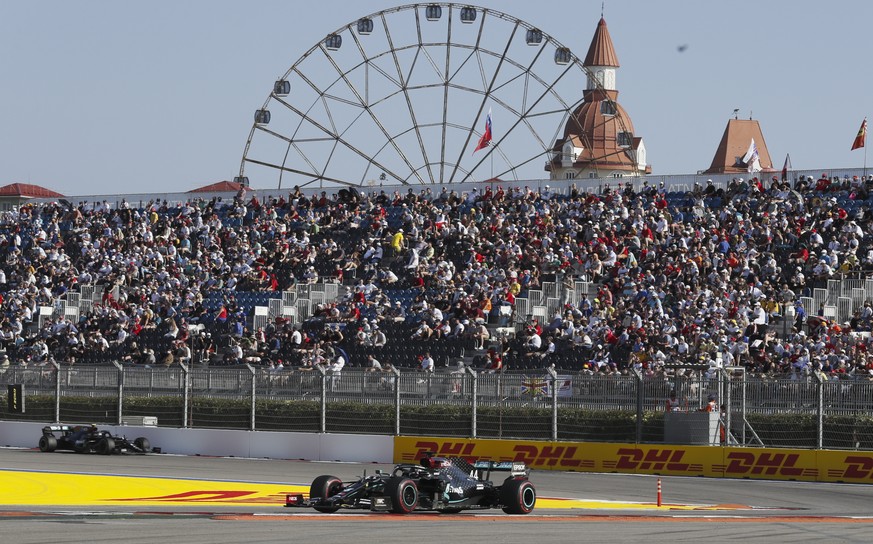 epa08701152 British Formula One driver Lewis Hamilton of Mercedes-AMG Petronas in action during the 2020 Formula One Grand Prix of Russia at the race track in Sochi, Russia, 27 September 2020. EPA/Yur ...