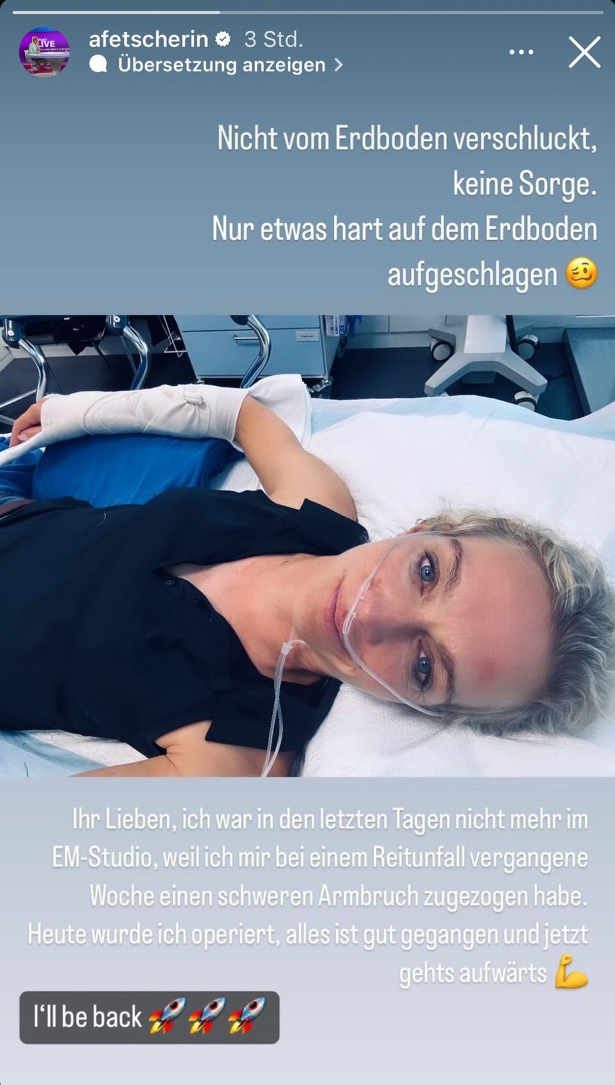SRF-Moderatorin Anette Fetscherin gibt auf Instagram ihre EM-Absenz bekannt.
