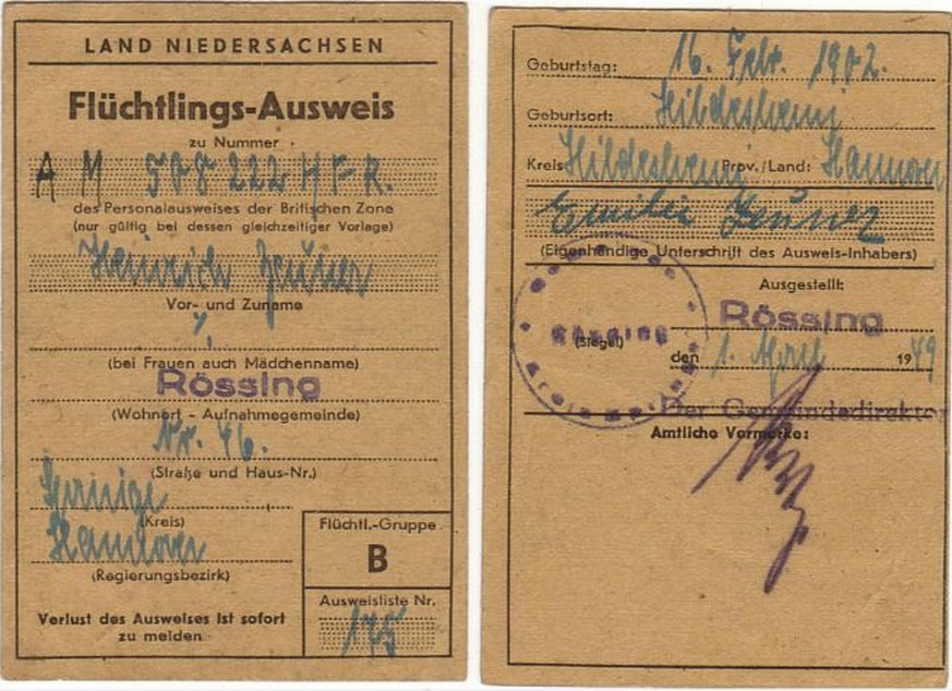 Flüchtlingsausweis: Viele Vertriebene wurden in ländlichen Regionen in Niedersachsen, Bayern oder Schleswig-Holstein einquartiert.
