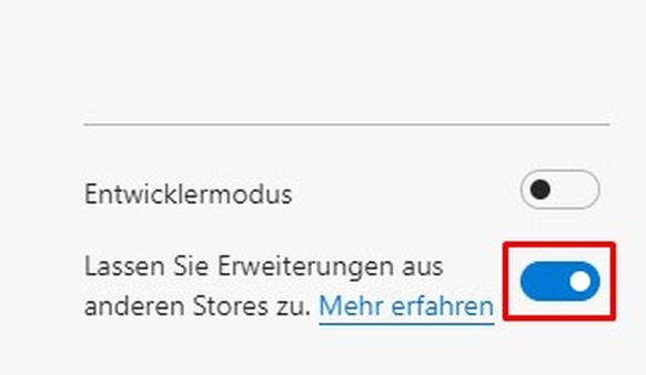 In den Einstellungen muss diese Option aktiviert werden, damit sich Chrome-Erweiterungen installieren lassen.