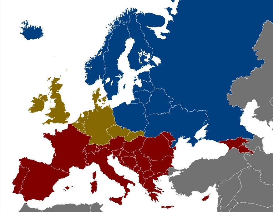 Europe Alcohol belts Eropa Alkohol-Gürtel. rot = wein, gelb = bier, blau = wodka trinken drinks alkohol https://commons.wikimedia.org/wiki/File:Europe_alcohol_belts.svg
