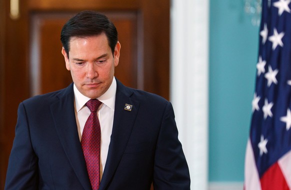 epa12047133 U.S. Secretary of State Marco Rubio whilst greeting Qatari Prime Minister and Foreign Minister Sheikh Mohammed bin Abdulrahman Al Thani (not pictured) at the US State Department in Washing ...