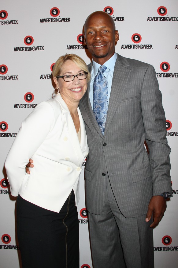 NEW YORK, NY - SEPTEMBER 29: ESPN Basketball Analyst &amp; Reporter Doris Burke and professional basketball player Ray Allen pose at the NBA on ESPN panel presented by ESPN during Advertising Week 201 ...