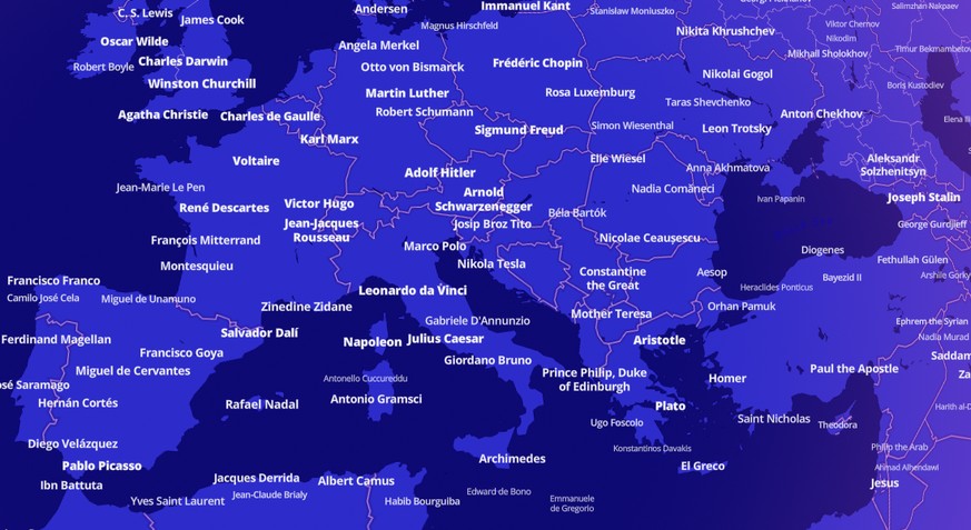Die berühmtesten Personen Europas – je mehr man reinzoomt, desto mehr Namen tauchen auf.