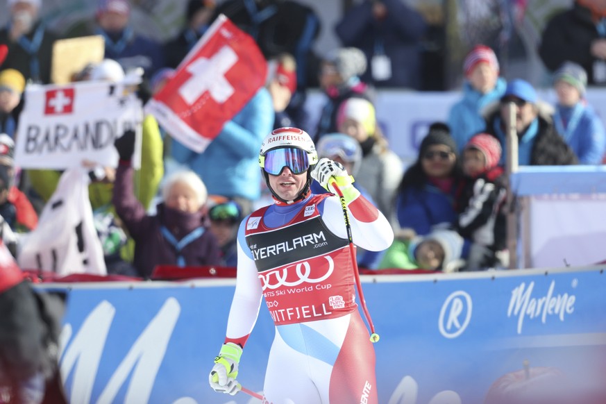 Swiss Beat Feuz during an alpine ski, men&#039;s World Cup downhill event in Kvitfjell, Norway, Saturday, March 10, 2018. (Geir Olsen / NTB scanpix via AP)