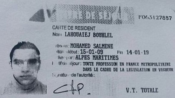 Ausweis des TÃ¤ters des Anschlags von Nizza, Mohamed Lahouiaej Bouhlel