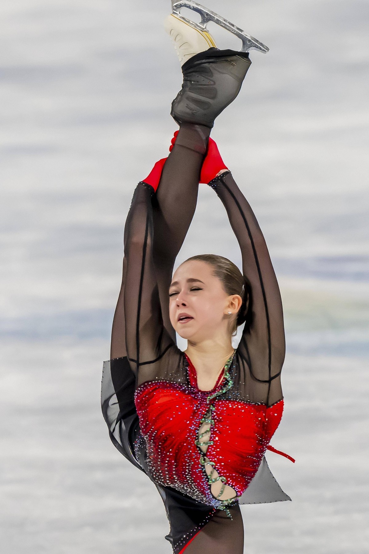 February 17, 2022, Beijing, Hebei, China: Kamila VALIEVA ROC performs in the Women s Figure skating, Eiskunstlauf Single competition at the Capital Indoor Stadium during the 2022 Beijing Winter Olympi ...
