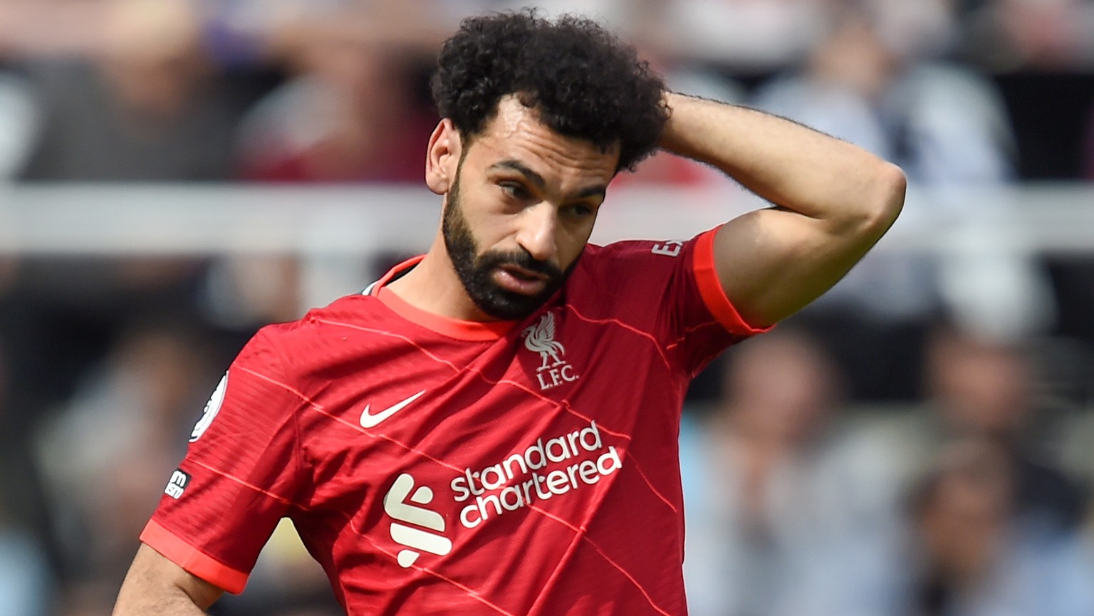 epa09919468 Liverpool&#039;s Mohamed Salah in action against Newcastle during the English Premier League soccer match between Newcastle United and Liverpool FC in Newcastle, Britain, 30 April 2022. EP ...