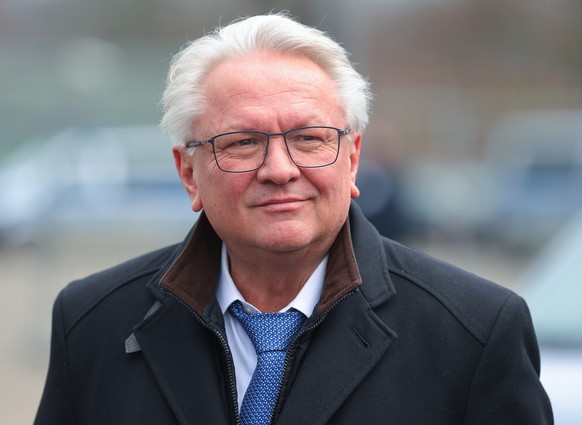 epa11147680 Chief Executive Officer (CEO) of German Rheinmetall AG Armin Papperger attends the ground-breaking ceremony of a new Rheinmetall ammunition plant in Unterluess, Germany, 12 February 2024.  ...