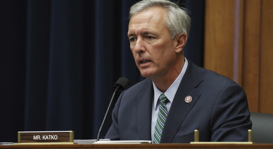 FILE - In this Sept. 20, 2020, file photo, Rep. John Katko, R-N.Y., questions witnesses during a House Committee on Homeland Security hearing on Capitol Hill Washington. Some House Republicans joined  ...