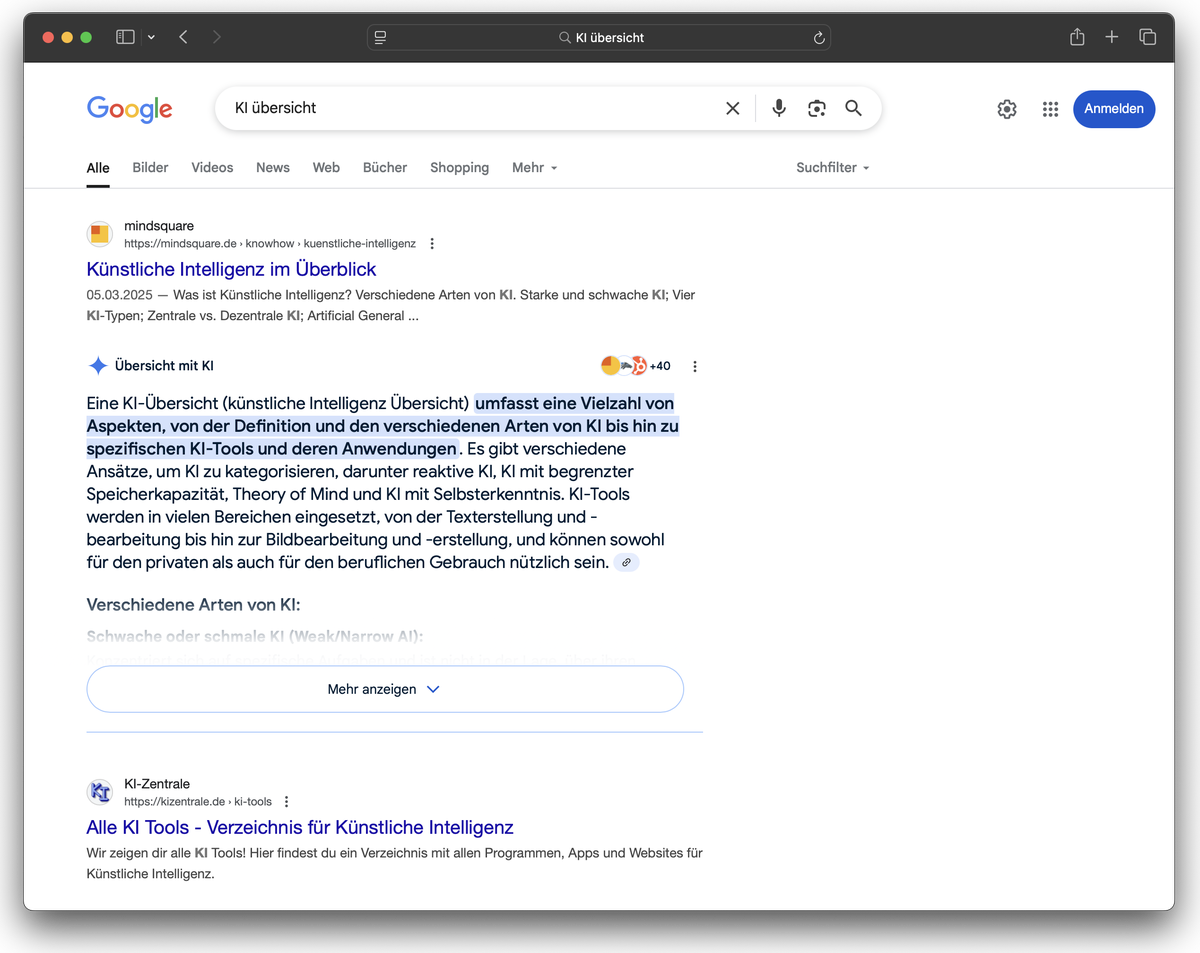 Google-Suche mit KI-Übersicht