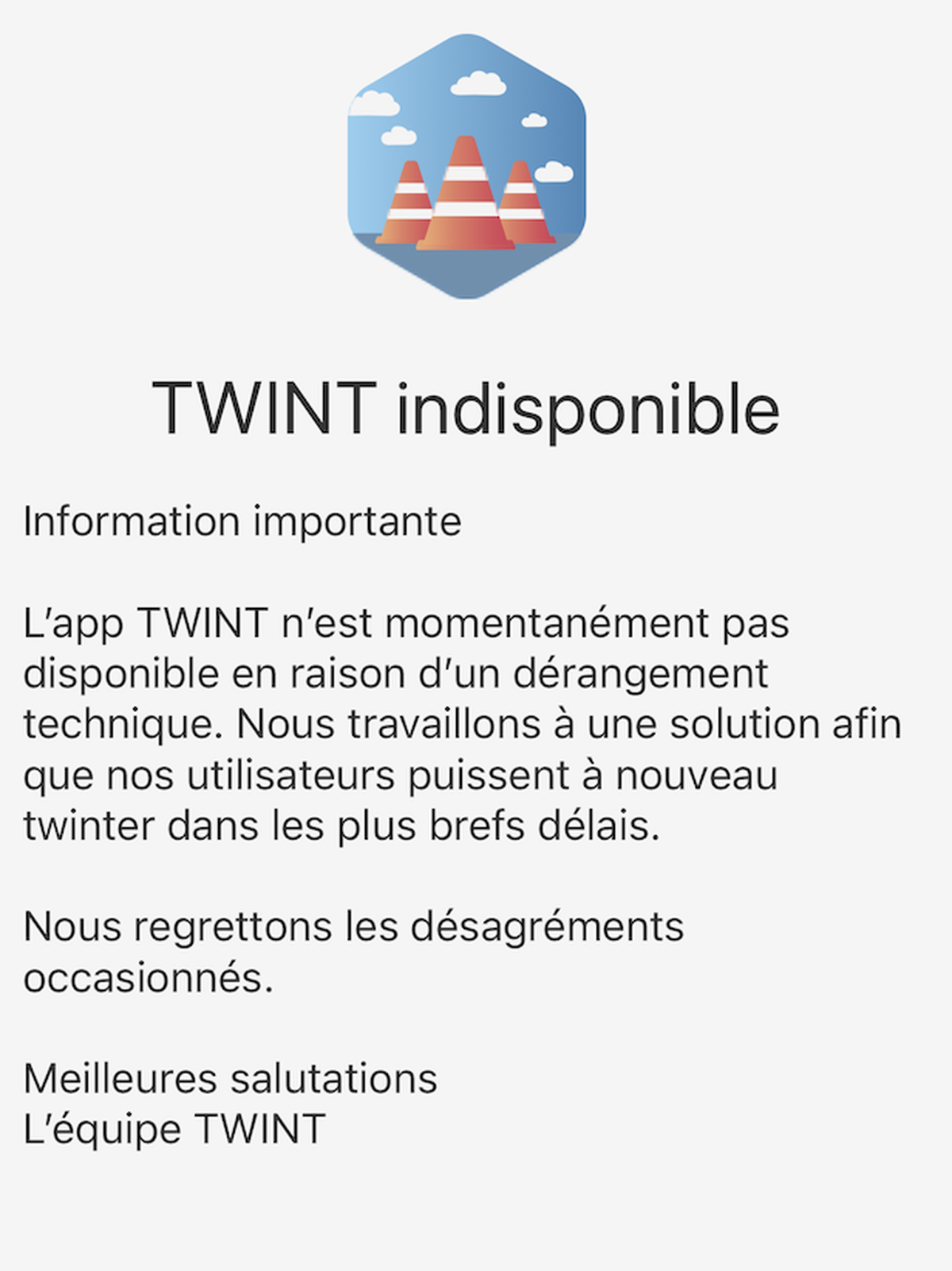 Twint est en panne mardi soir.