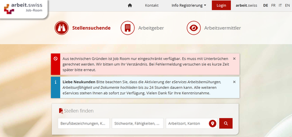 Das Portal jobroom.ch ist für Arbeitssuchende vielfach nicht erreichbar.