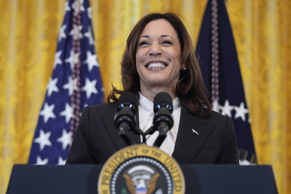 Vice President Kamala Harris speaks during a Women&#039;s History Month reception in the East Room of the White House, Monday, March 18, 2024, in Washington. (AP Photo/Evan Vucci)
Kamala Harris