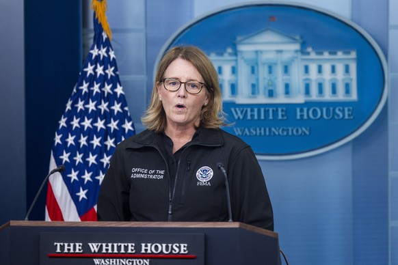 epa11626792 Federal Emergency Management Agency (FEMA) Administrator Deanne Criswell responds to a question from the news media during the daily press briefing at the White House in Washington, DC, US ...