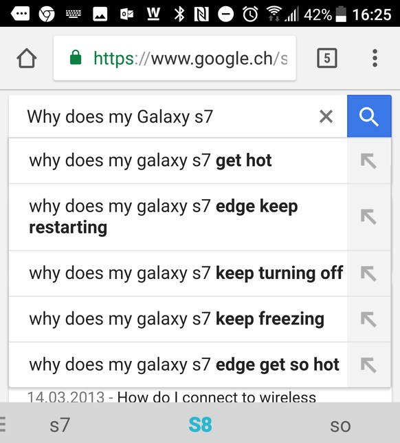 Käufer des Galaxy S7 fragen Google häufig, warum ihr Handy heiss wird und sich neu startet.&nbsp;