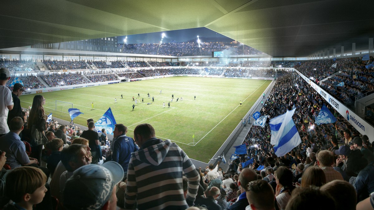 HANDOUT - VISUALISIERUNG --- Innenperspektive des Stadions des Siegerprojekts des Investorenwettbewerbes zum Hardturm-Areal. Der Investorenwettbewerb der Stadt Zuerich zum Hardturm-Areal ist abgeschlo ...
