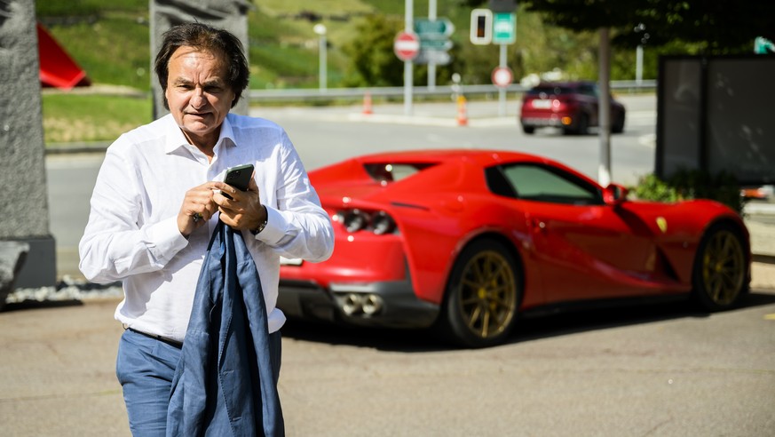 Christian Constantin, President of soccer club FC Sion arrives at the FC Sion headquarter, in Martigny Switzerland, Wednesday, August 31, 2022. (KEYSTONE/Jean-Christophe Bott)