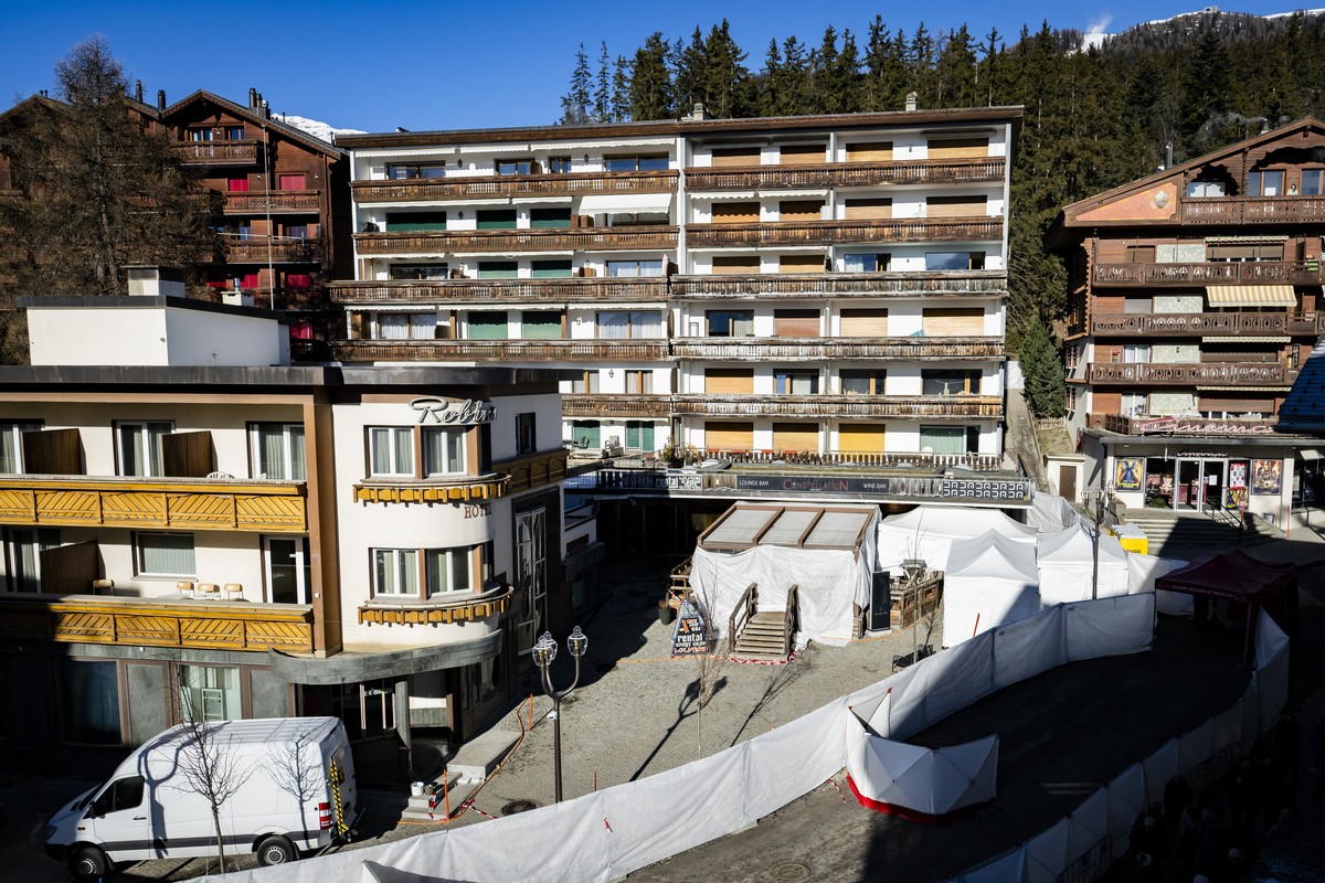 The entrance of the "Le Constellation" bar and lounge, is pictured, in Crans-Montana, Switzerland, on Sunday, January 4, 2026. 40 persons lost their lives and over 100 were severely injured  ...