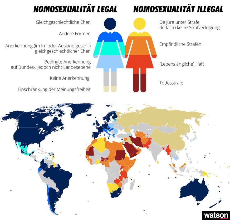 So ist Homosexualität in den verschiedenen Ländern geregelt. 