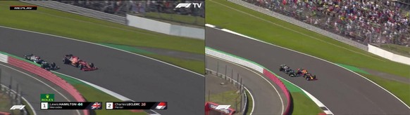 Hamilton triumphiert in Silverstone trotz Strafe für Kollision mit Verstappen\nAuf keinem dieser Fotos sehe ich gleiche Höhe... 

Bei Leclerc konnte Lewis auch weiter nach innen in die Kurve ziehen. A ...