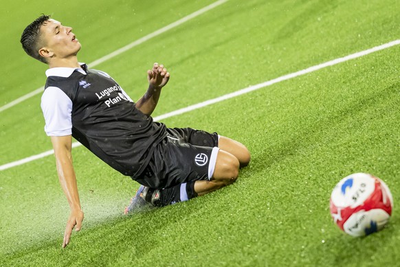 Lugano&#039;s Mattia Zanotti misses the ball during the UEFA Europa League 2nd qualifying round soccer match between FC Lugano of Switzerland and CFR Cluj of Romania, at the Stockhorn Arena stadium in ...