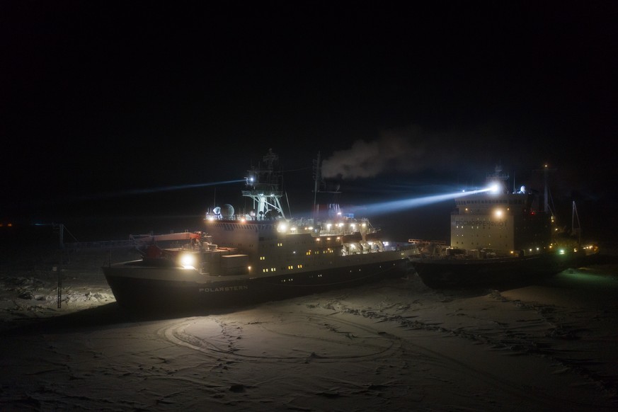 Polarstern meets Captain Dranitsyn at MOSAiC ice floe for Leg 1 and Leg 2 exchange. December 14, 2019