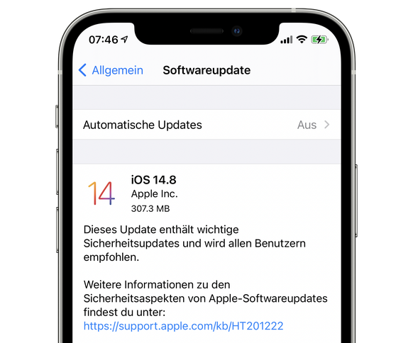 Apple veröffentlicht Sicherheits-Update fürs iPhone, iOS 14.8.