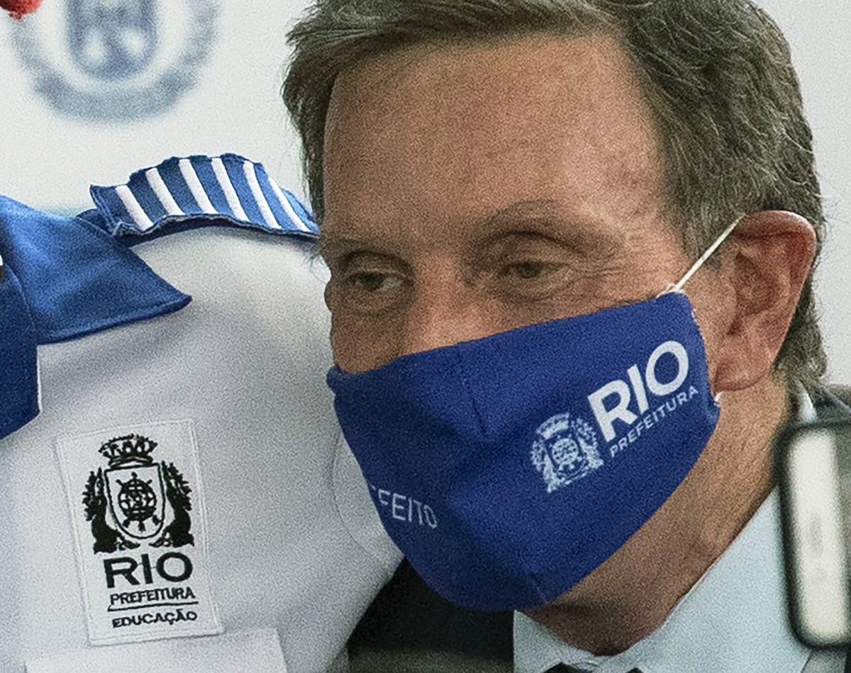 FILE - In this file photo dated Friday, Aug. 14, 2020, Rio de Janeiro's Mayor Marcelo Crivella during the inauguration of the new civic-military school General Abreu in Rio de Janeiro, Brazil. Ri ...