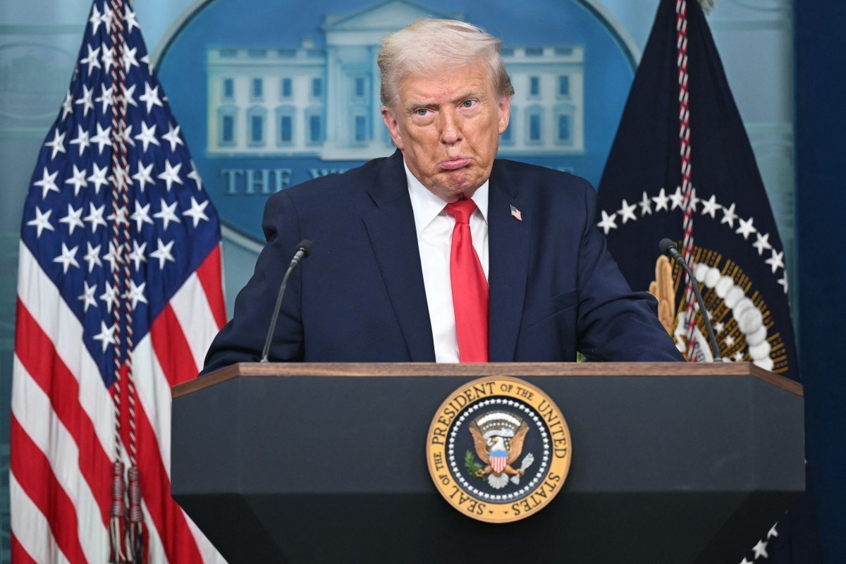 US President Donald Trump speaks during a briefing in the Brady Briefing Room of the White House in Washington, DC, on January 20, 2026. US President Donald Trump on Tuesday expressed frustration that ...