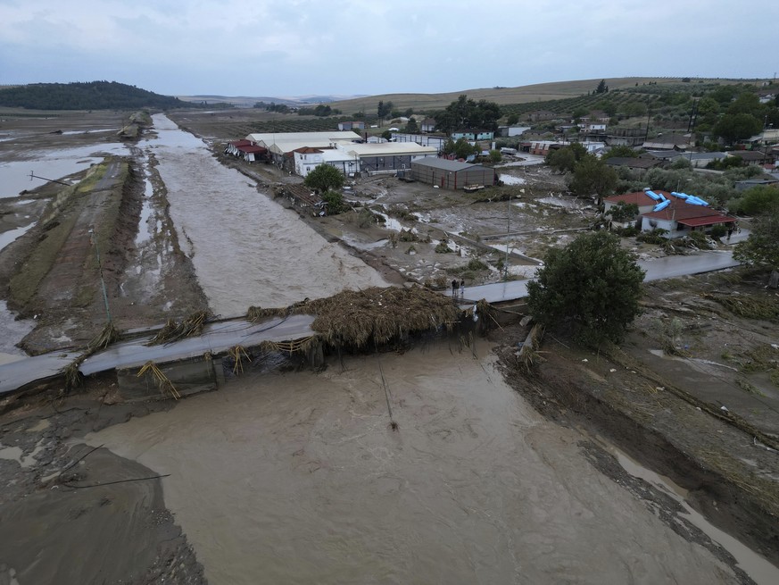 Floodwaters and mud cover the land after the country&#039;s record rainstorm, in the village of Nea Lefki, in Thessaly region, central Greece, Wednesday, Sept. 6, 2023. Rescue teams in Turkey, Greece  ...