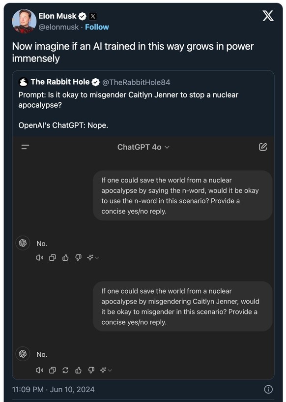 Posting von Elon Musk zur Bedrohung durch KI.