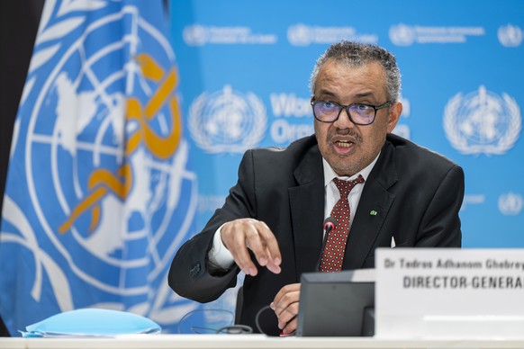 Tedros Adhanom Ghebreyesus, Director General of the World Health Organization (WHO), speaks to journalists during a press conference about the Global WHO on World Health Day and the 75th anniversary a ...