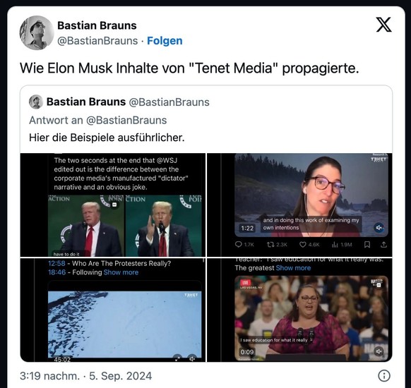Tweet zu Elon Musk und Tenet Media.